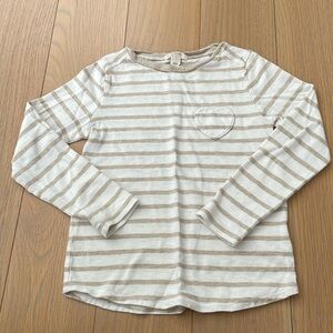 Crewcuts girls striped long sleeve heart pocket tee T-shirt white beige xs 4-5